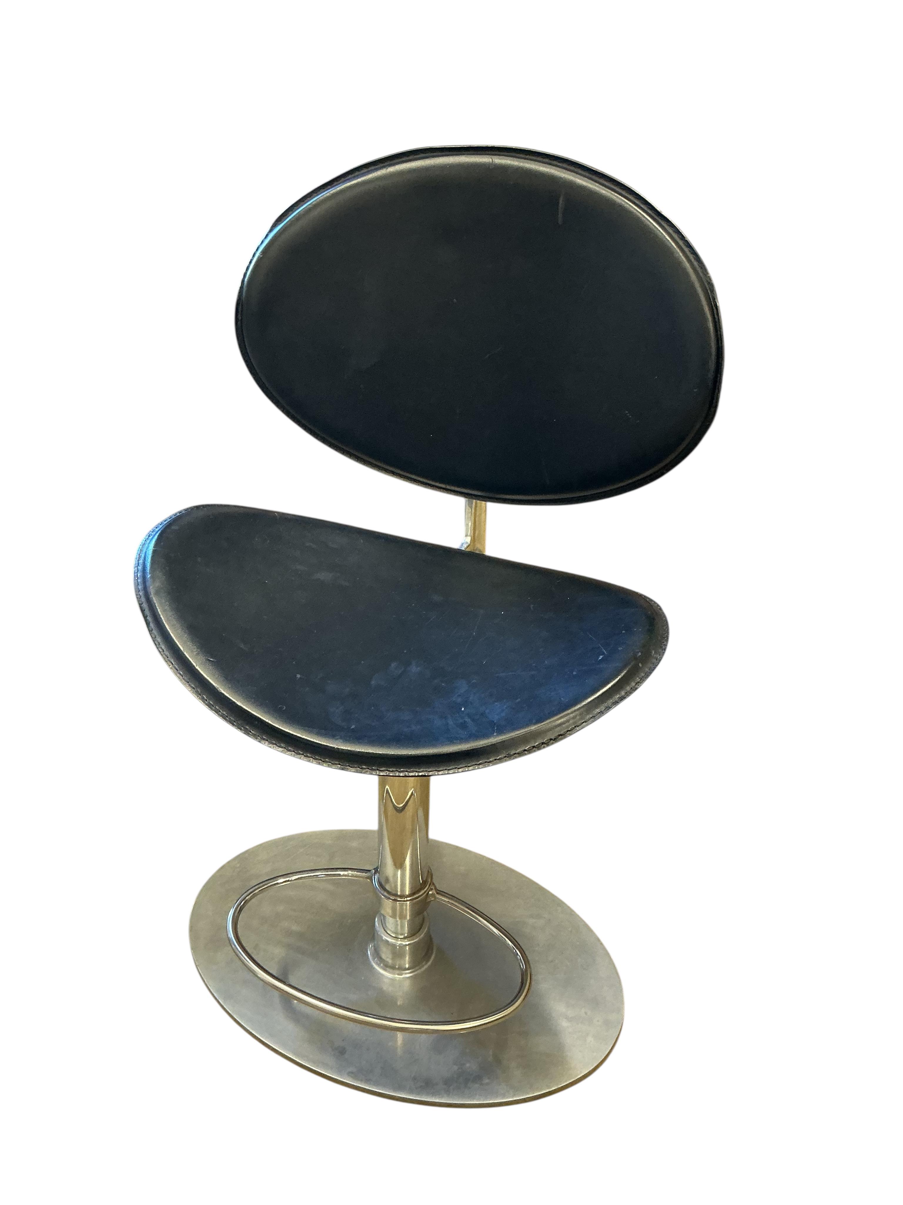 A set of three Robbie Cantanutti for Arr Met Tamago Contemporary leather and chrome bar stools